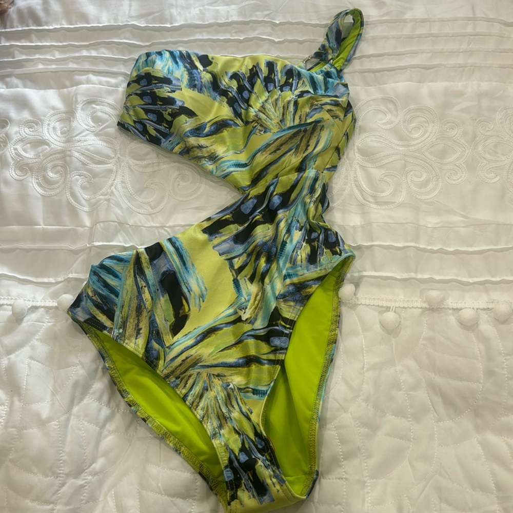TedBaker printed one shoulder swimsuit.